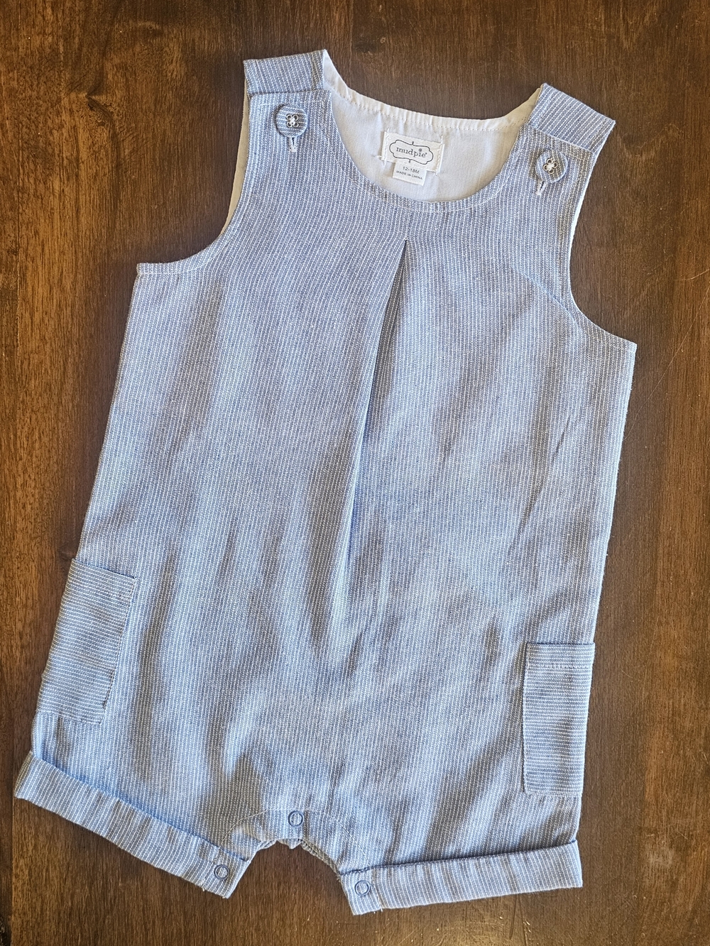 Mud Pie Boys "First Birthday" Blue Shortall Romper 12M- 18M Matching Bib - Picture 5 of 7